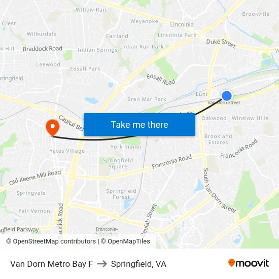 Van Dorn Metro Bay F to Springfield, VA map