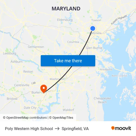 Poly Western High School to Springfield, VA map