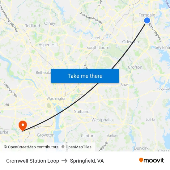 Cromwell Station Loop to Springfield, VA map