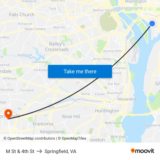 M St & 4th St to Springfield, VA map