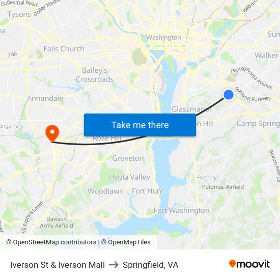 Iverson St & Iverson Mall to Springfield, VA map