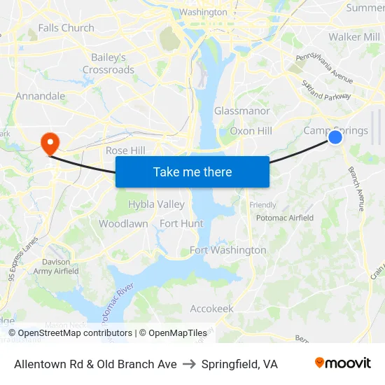Allentown Rd & Old Branch Ave to Springfield, VA map