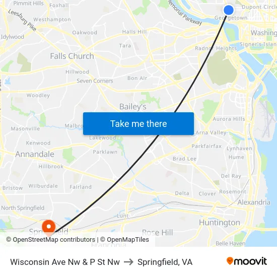 Wisconsin Ave Nw & P St Nw to Springfield, VA map