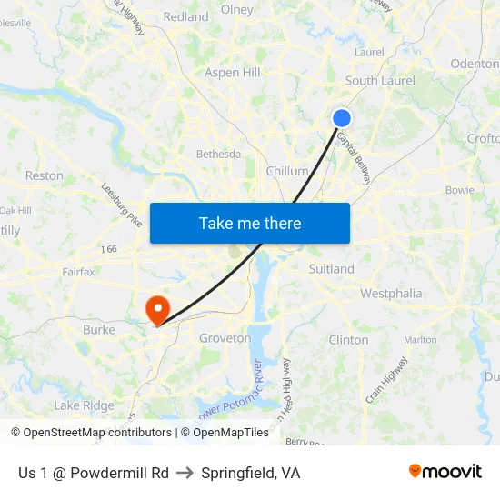 Us 1 @ Powdermill Rd to Springfield, VA map