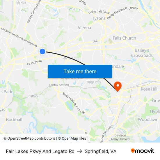 Fair Lakes Pkwy And Legato Rd to Springfield, VA map