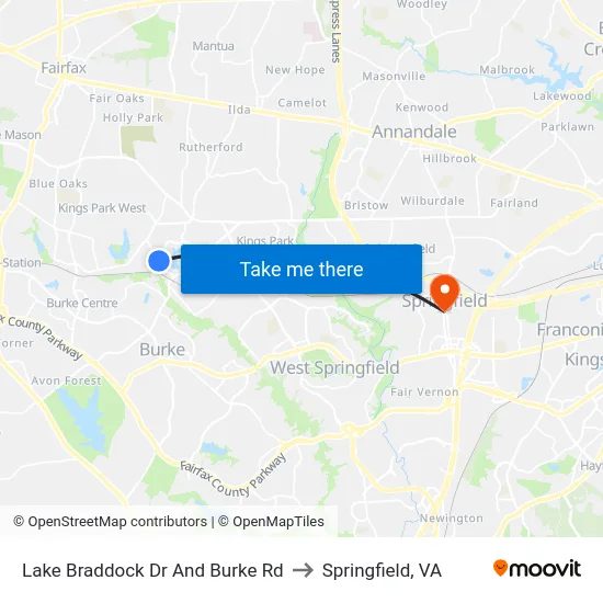 Lake Braddock Dr And Burke Rd to Springfield, VA map