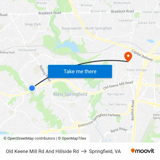 Old Keene Mill Rd And Hillside Rd to Springfield, VA map