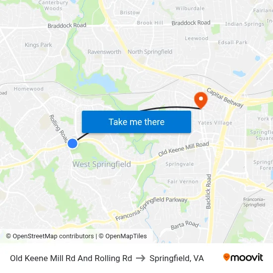 Old Keene Mill Rd And Rolling Rd to Springfield, VA map