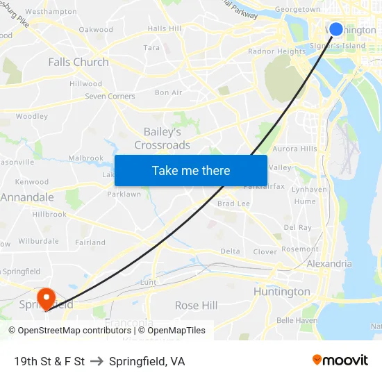 19th St & F St to Springfield, VA map