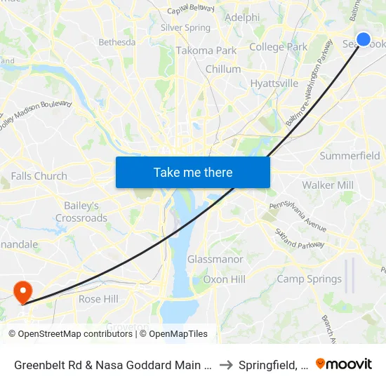 Greenbelt Rd & Nasa Goddard Main Gate to Springfield, VA map