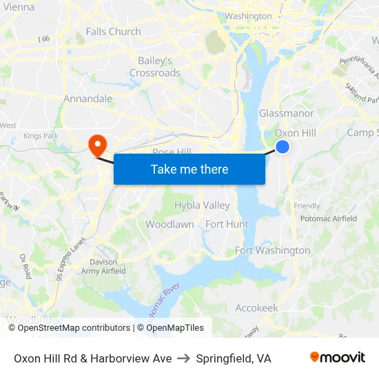 Oxon Hill Rd & Harborview Ave to Springfield, VA map