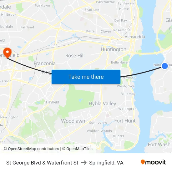 St George Blvd & Waterfront St to Springfield, VA map
