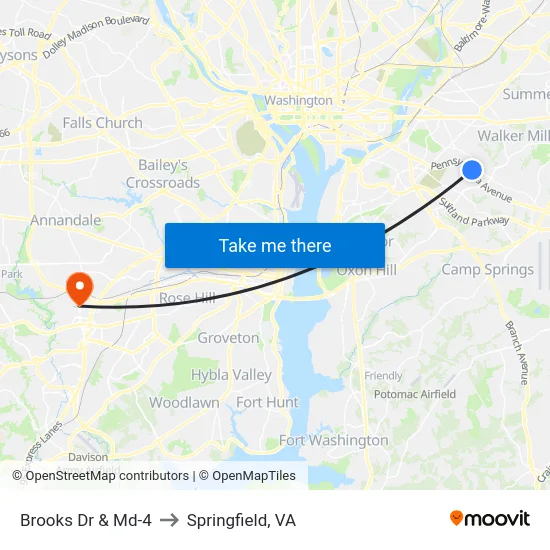 Brooks Dr & Md-4 to Springfield, VA map