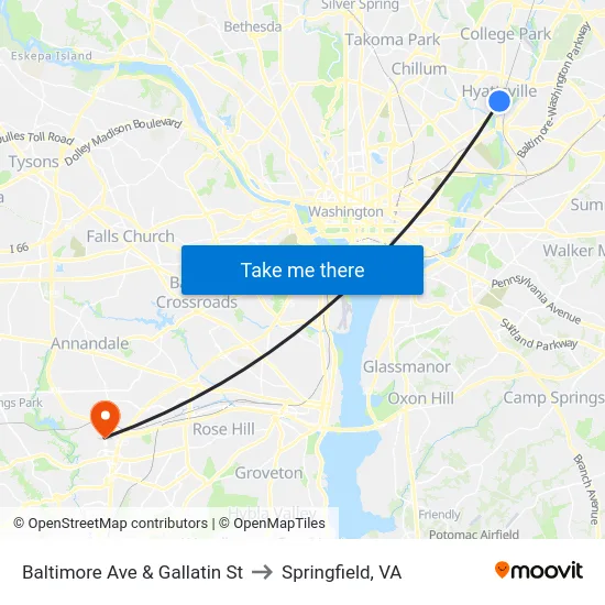 Baltimore Ave & Gallatin St to Springfield, VA map