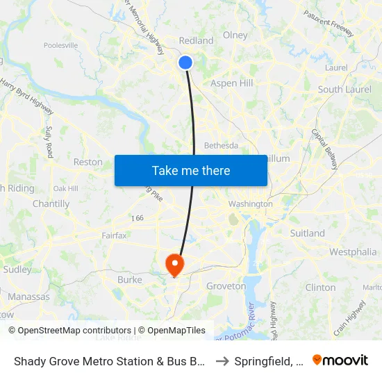 Shady Grove Metro Station & Bus Bay C to Springfield, VA map