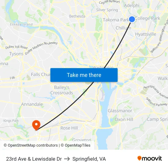 23rd Ave & Lewisdale Dr to Springfield, VA map