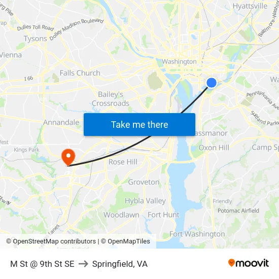 M St @ 9th St SE to Springfield, VA map