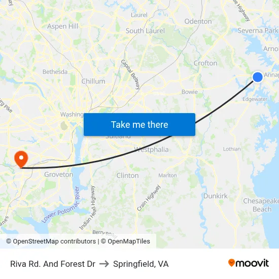 Riva Rd. And Forest Dr to Springfield, VA map