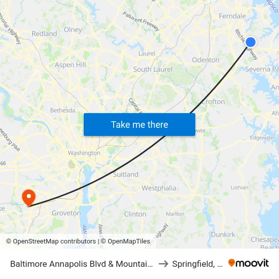 Baltimore Annapolis Blvd & Mountain Rd to Springfield, VA map