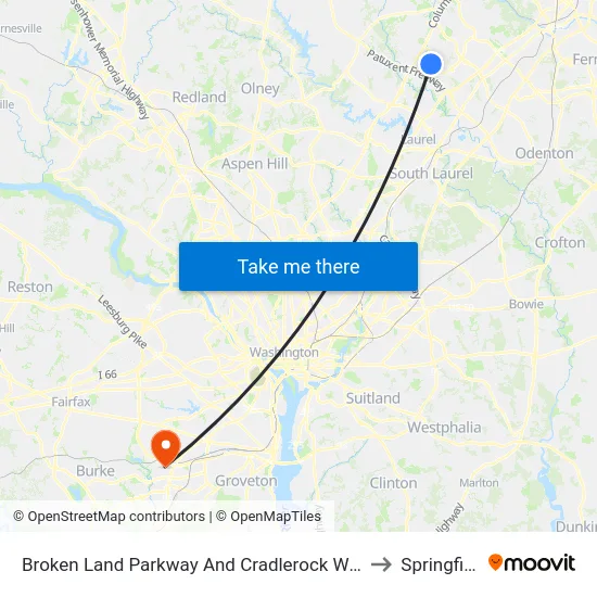 Broken Land Parkway And Cradlerock Way South (Northbound) to Springfield, VA map