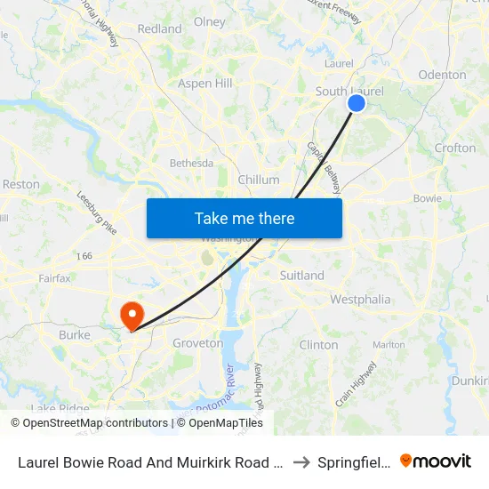Laurel Bowie Road And Muirkirk Road (Southbound) to Springfield, VA map