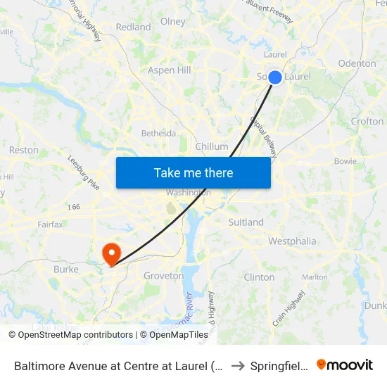 Baltimore Avenue at Centre at Laurel (Northbound) to Springfield, VA map