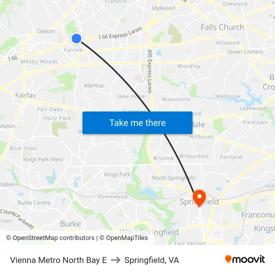 Vienna Metro North Bay E to Springfield, VA map