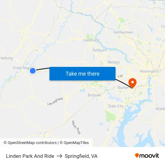Linden Park And Ride to Springfield, VA map