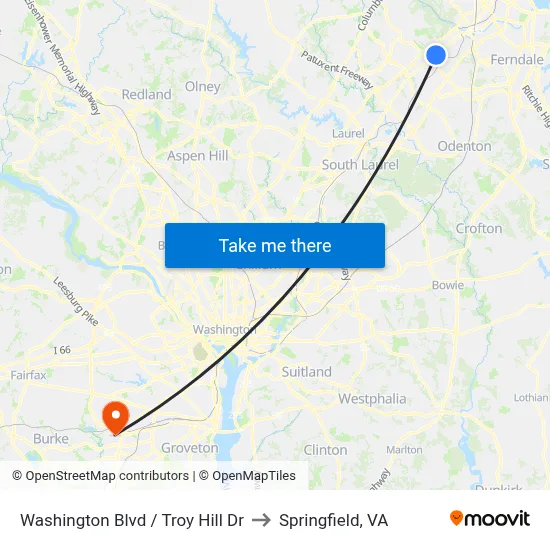Washington Blvd / Troy Hill Dr to Springfield, VA map