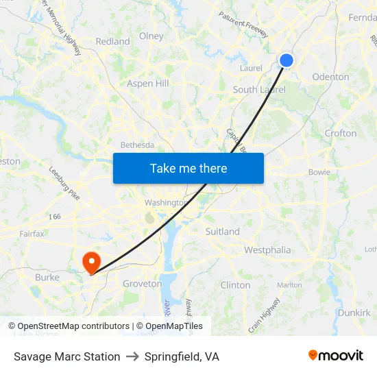 Savage Marc Station to Springfield, VA map