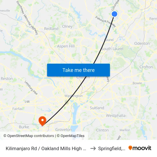 Kilimanjaro Rd / Oakland Mills High School to Springfield, VA map