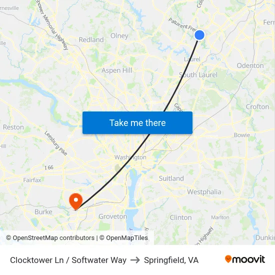 Clocktower Ln / Softwater Way to Springfield, VA map