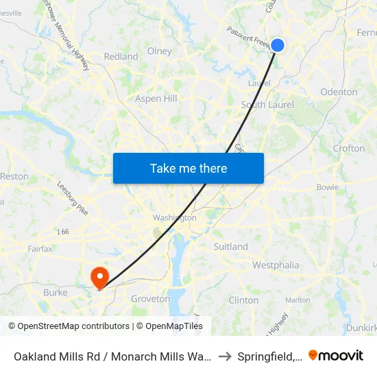 Oakland Mills Rd / Monarch Mills Way South to Springfield, VA map