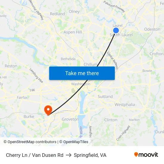 Cherry Ln / Van Dusen Rd to Springfield, VA map