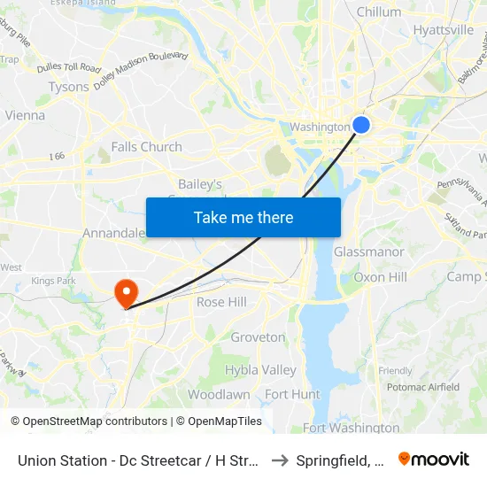Union Station - Dc Streetcar / H Street to Springfield, VA map