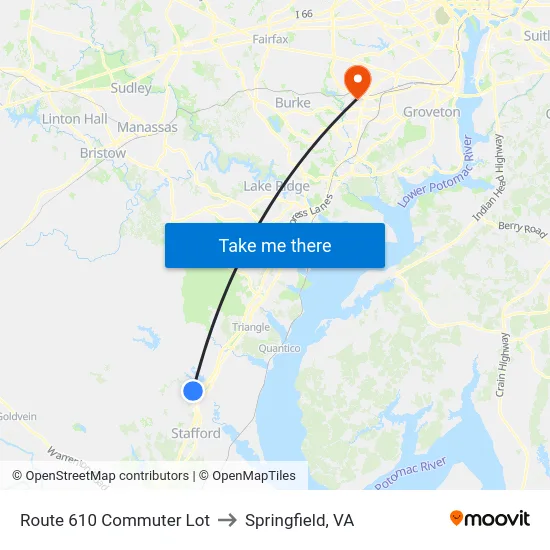 Route 610 Commuter Lot to Springfield, VA map