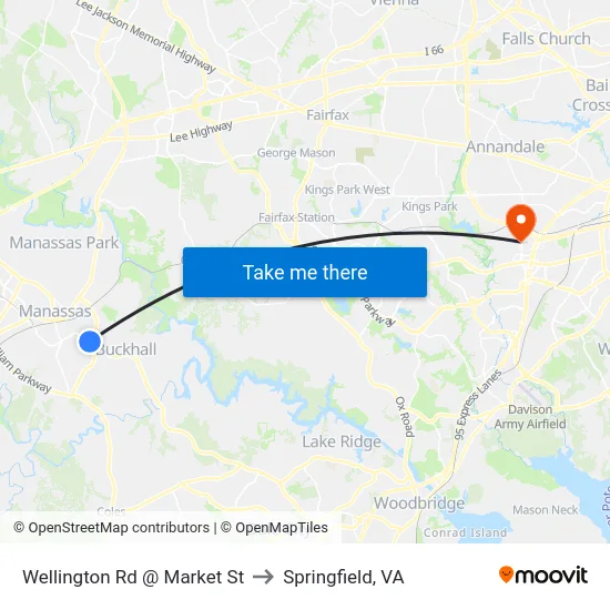 Wellington Rd @ Market St to Springfield, VA map
