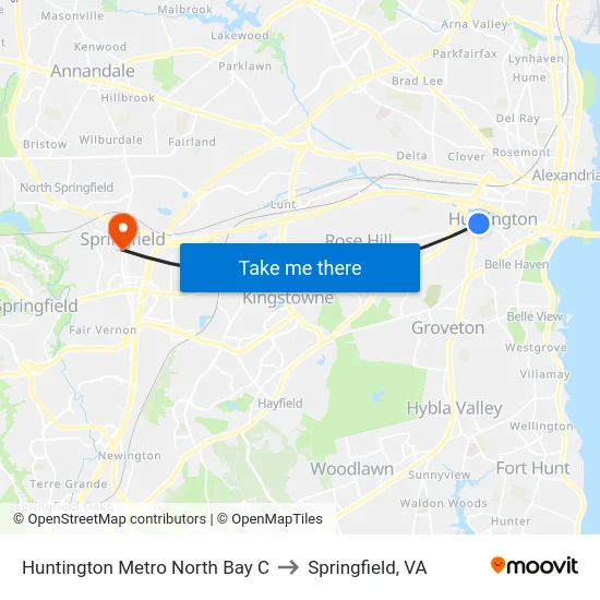 Huntington Metro North Bay C to Springfield, VA map