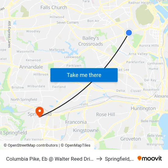 Columbia Pike, Eb @ Walter Reed Drive, FS to Springfield, VA map