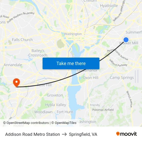 Addison Road Metro Station to Springfield, VA map