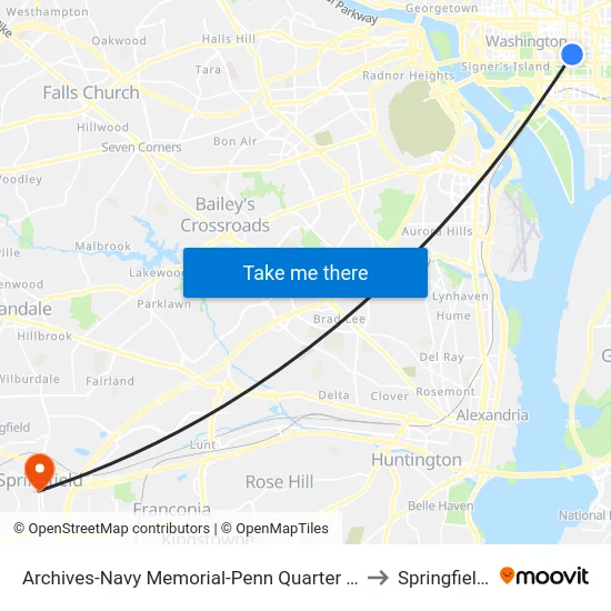 Archives-Navy Memorial-Penn Quarter Metro Station to Springfield, VA map
