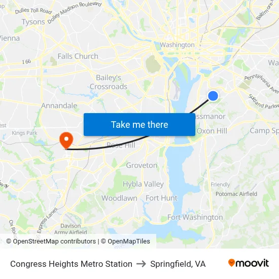 Congress Heights Metro Station to Springfield, VA map