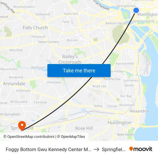 Foggy Bottom Gwu Kennedy Center Metro Station to Springfield, VA map