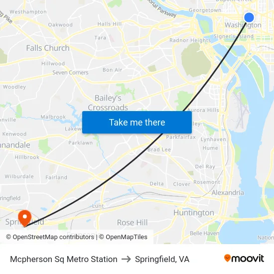 Mcpherson Sq Metro Station to Springfield, VA map