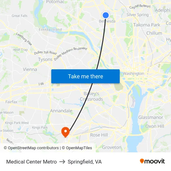 Medical Center Metro to Springfield, VA map