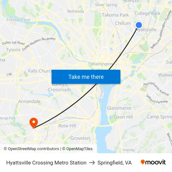 Hyattsville Crossing Metro Station to Springfield, VA map