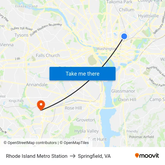 Rhode Island Metro Station to Springfield, VA map