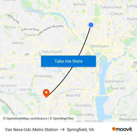Van Ness-Udc Metro Station to Springfield, VA map