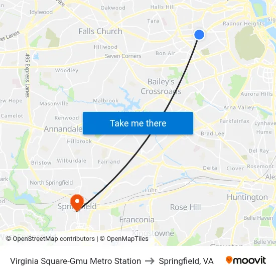 Virginia Square-Gmu Metro Station to Springfield, VA map