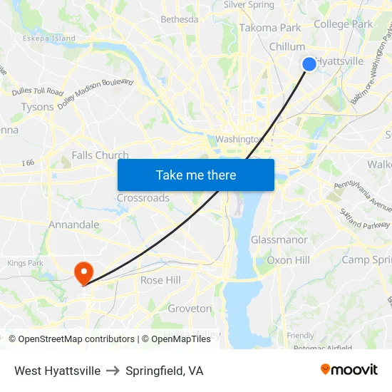 West Hyattsville to Springfield, VA map